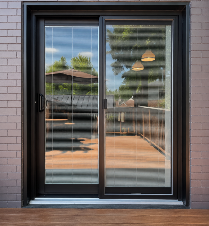 Patio door with built-in blinds